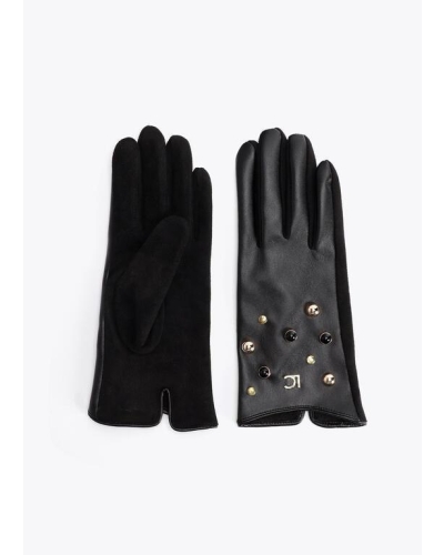 Lola Casademunt Faux leather gloves with studs and crystals black/metal