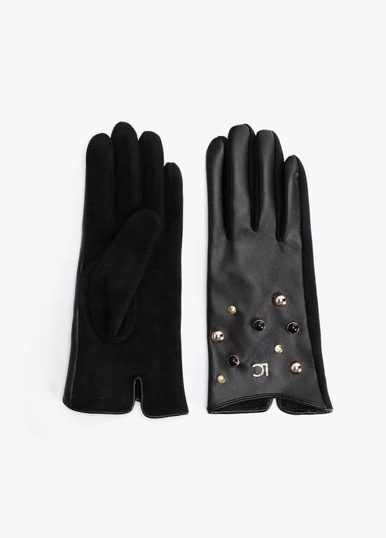 Lola Casademunt Faux leather gloves with studs and crystals black/metal