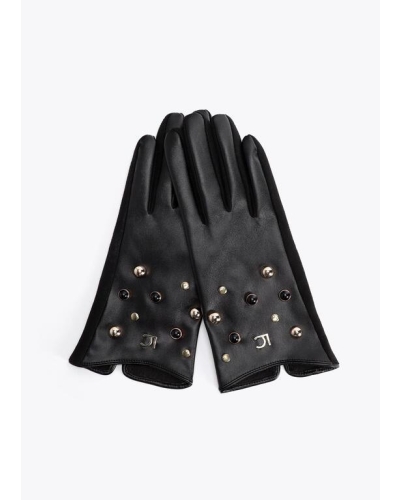 Lola Casademunt Faux leather gloves with studs and crystals black/metal