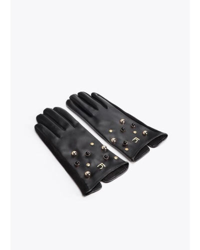 Lola Casademunt Faux leather gloves with studs and crystals black/metal
