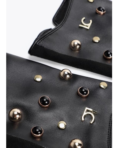 Lola Casademunt Faux leather gloves with studs and crystals black/metal