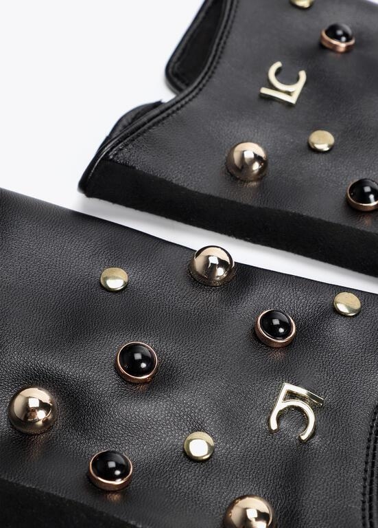 Lola Casademunt Faux leather gloves with studs and crystals black/metal