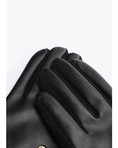 Lola Casademunt Faux leather gloves with studs and crystals black/metal