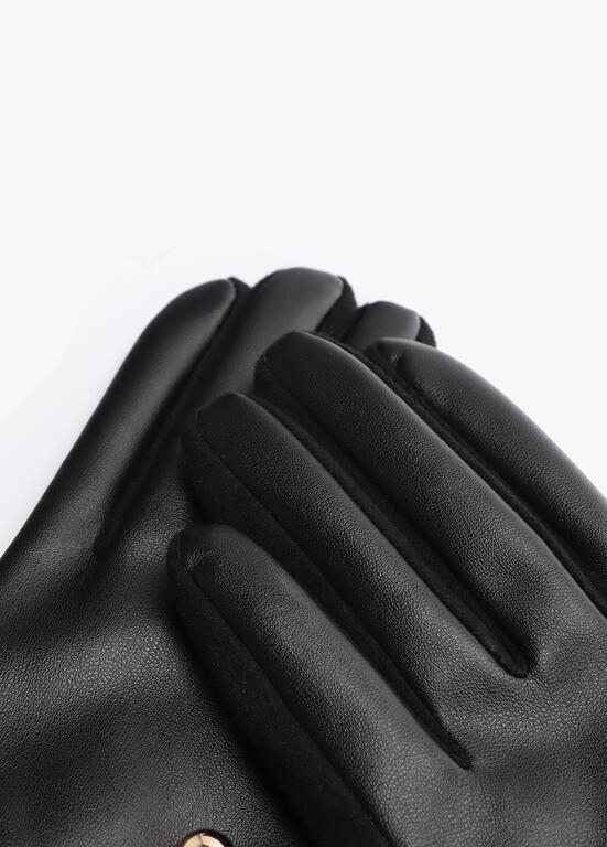 Lola Casademunt Faux leather gloves with studs and crystals black/metal
