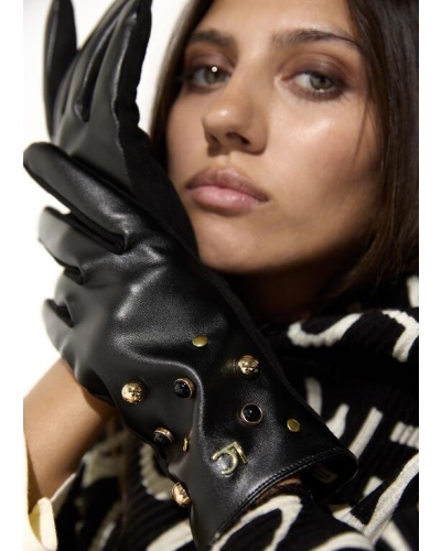 Lola Casademunt Faux leather gloves with studs and crystals black/metal