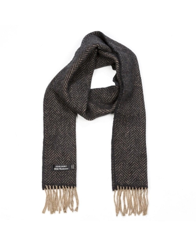 John Hanly Irish cashmere merino wool scarf silver/denim/charcoal daimond check